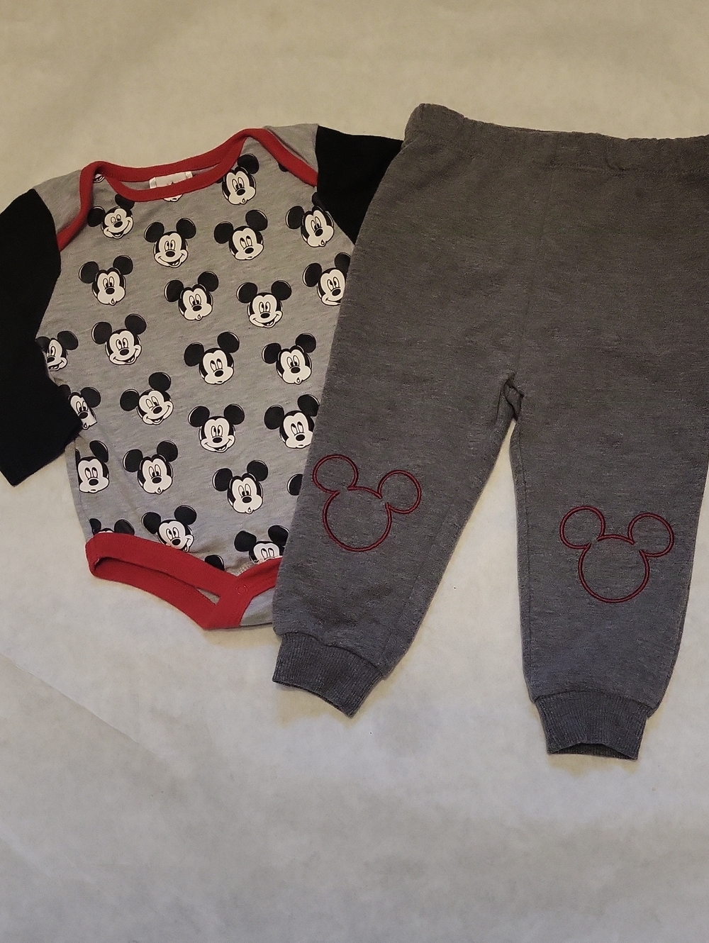 Disney Mickey long sleeve onesie/bodysuit with Mickey silhouette sweatpants